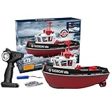 Weendiypty RC Boat, 1/72 2.4Ghz RC Tugboat for Pools and Lakes, High-Speed Remote Control Boat Ship with Low Battery Reminder Boats Water Toys - RTR Version (Black+Red)