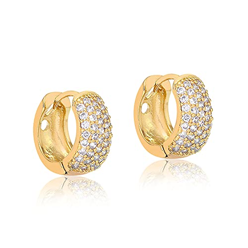 Brinco argola média grossa cravejada de zircônias folheada em ouro 18k