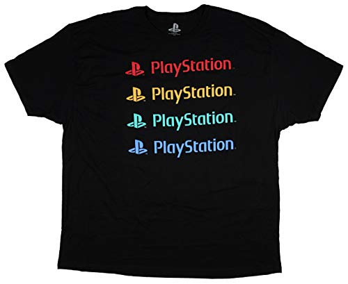 Sony Playstation Colorful Logo and Text Repeating Design Men's T-Shirt (4X-Large) Black