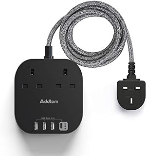 Extension Lead with USB Slots, Power Strips with 2 Way Outlets 4 USB(4.5A, 1 Type C and 3 USB A Ports) Surge Protection Plug Extension Socket with 1.8 Meter Braided Extension cord for Home/Office