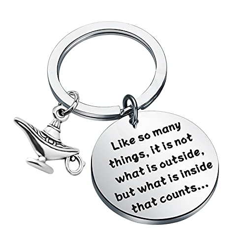 Image of bobauna Aladdin Gift Magic Genie Lamp Keychain But What is Inside That Counts Aladdin Inspired Quote Gifts, Inside Counts Keychain, 3cm