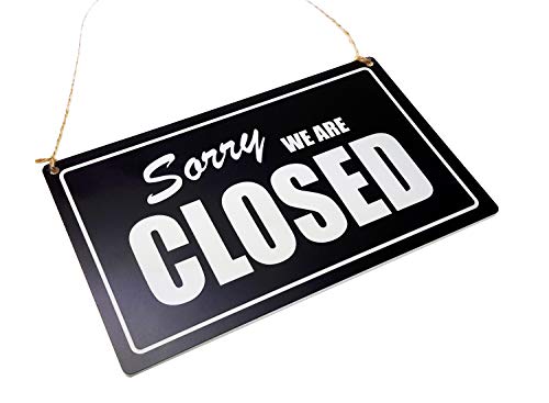Open/Closed, Shop Door Sign supplied with twine, Black and White, Engraved, Reversible, Double Sided - Image 2