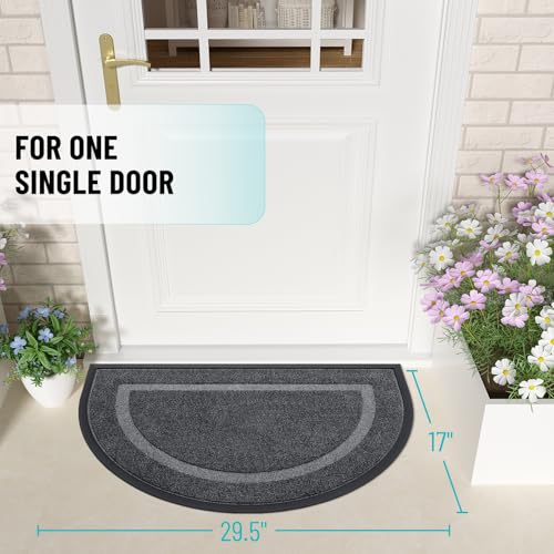 Image of OLANLY Half Circle Door Mat Indoor Outdoor Entrance Welcome, Waterproof All-Season, All-Weather Doormat, Sturdy Natural Rubber, Low Profile, Easy Clean Patio Porch Entryway Mat, 29.5x17, Grey