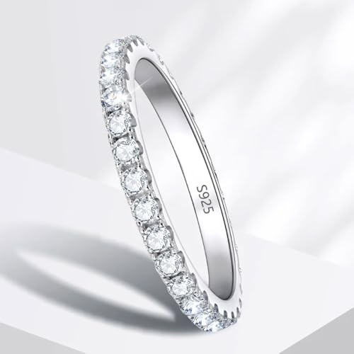 Moissanite Wedding Band Rings for Women, s925 Sterling Silver Dainty Rings with 18K White Gold Plated Eternity Stackable Engagement Ring Anniversary Band2