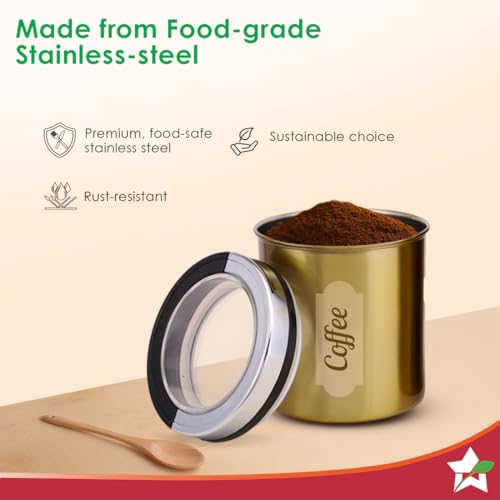 Image of Wonderchef Ambrosia Kitchen Organiser 3 Pc. Set with See-through Lid for Kitchen /Dining Table, Store Tea Coffee Sugar, Airtight Transparent Lid with Silicone Lock Mechanism, 1-Yr Warranty, Gold Finish