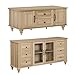 WAMPAT Farmhouse TV Stand and Coffee Table Set of 2, Entertainment Center for 70 Inch TV, Modern Coffee Table with Storage Cabinet, 2 Piece Living Room Table Set, Oak