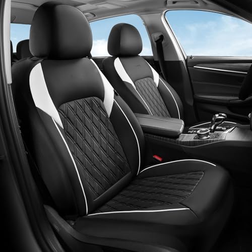 Image of Coverado Car Seat Cover, Car Seat Covers Front Seats, Waterproof Car Seat Covers, Car Seat Cushion, Front Seat Covers Faux Leather Driver Car Seat Protector Fit for Most Cars Trucks SUV, Black&White