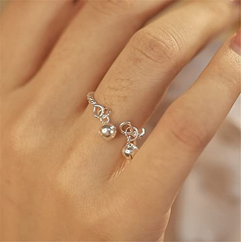 Dainty Ball Bell 925 Sterling Silver Adjustable Open Ring for Women Girls Expandable Boho Twisted Statement Finger Rings Comfort Fit Cute Charms Dangle Jewelry Christmas BFF Gift2