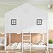 Merax Hochbett 90x200cm, Kinderbett Etagenbett mit Sicherheitsleiter, Rausfallschutz & Lattenrost, Hausbett mit Dach & Fenster, Platzsparendes Stockbett Jugendhochbett, Unterhaltungsbereich, Weiß