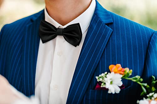 Hisdern Bow Ties For Men Black Solid Color Pre Tied Bow Tie And Pocket Square Classic Adjustable Clip On Stain Bowties Handkerchief Set For Wedding Business Party thumb #1