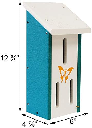 Prime Retreat Amish Made Recycled Plastic Butterfly House – White & Teal Outdoor Butterfly Shelter with Oval Openings, Pole or Surface Mount, Made in USA