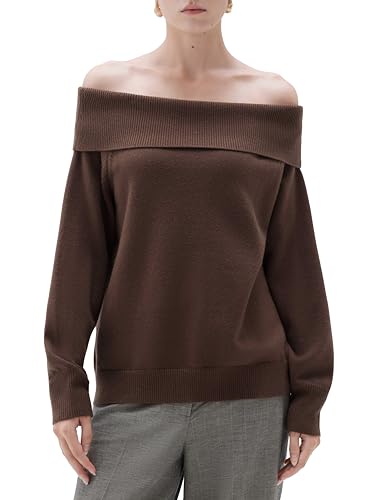 SUUKSESS Women Cashmere Off The Shoulder Sweater Oversized Knit Long Sleeve Tops
