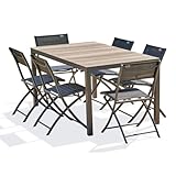 Matière : Aluminium Paris Prix Ensemble Table de Jardin Imitation Bois & 6 Chaises Boston 150cm Gris Anthracite