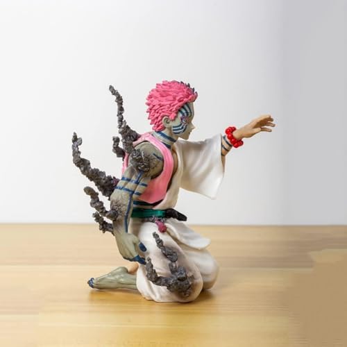 Image of Akaza Demon Kneeling Pose Anime Action Figure | 14cm Half Demon Form Akaza Figurine with Energy Tentacles & White Robe for Table, Desk, Car & Shelf Decor | Premium Gift for Anime Fans