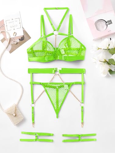 Image of Lilosy Sexy Pu Leather Strappy Underwire Garter Belt Lingerie Set