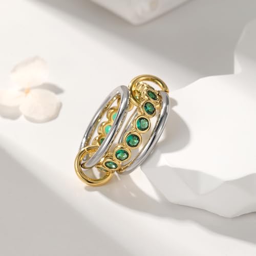 Stackable Rings for Women Interlocked Stackable Ring Gold Band With Emeralds Ring 18k Gold Plated Interlocked Stackable Ring for Women Gold And Silver Rings Engagement Gold Gift for Mother3