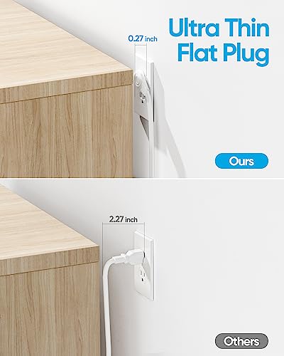 Surge Protector Power Strip, Olcorife Ultra Thin Flat Plug Extension Cord 5ft, 8 Outlets 4 USB Ports(1 USB C), Flat Wall Plug Outlet Extender, College Dorm Room Essentials, White - 4