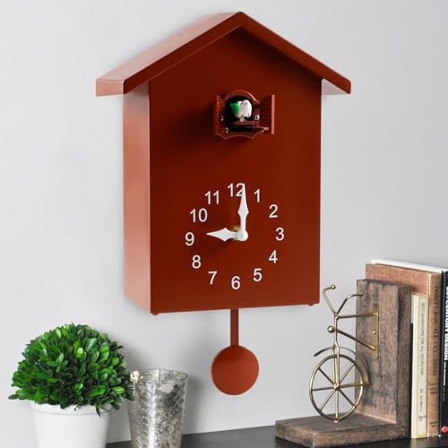 US Cuckoo Clock Plastic Cuckoo Wall Clock with Bird Tweeting Sound Hanging Bird Clock Battery Operated Cuckoo Clock White Minimalist Cuckoo Clock Decorative Wall Clock for Home Living Room(Orange)