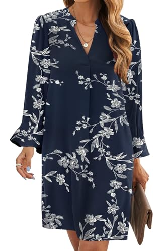 Image of Wkior Womens Fall Ruffle Long Sleeve V Neck Shift Dresses (S-XXL) | Casual Loose Design, Breathable Fabric, Fall Lightweight Clothes,Vacation Travel Outfit, Essential Fashion Dress