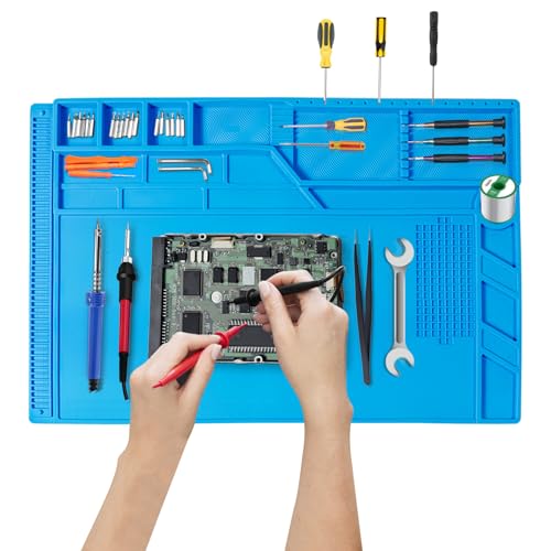 Image of Large Silicone Soldering Mat, 21.6'' X 13.8'' Electronic Repair Work Mat, 932F Heat Resistant Solder Pad, Magnetic Mat for Electronic Repair, Ideal for Soldering,Phone,Laptop,Tablet,Watch Repair