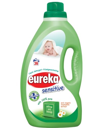 Eureka Liquid Baby Clothes Detergent 1.8L – 100% Olive Oil Soap & Organic Chamomile Extract, Gentle & Hypoallergenic for Sensitive Baby Skin.