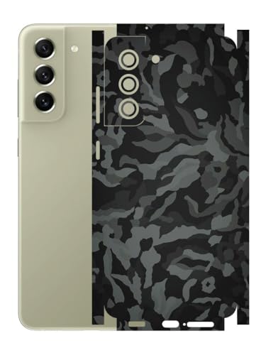 Image of AtOdds - Full Body Back Screen Guard Protector Film - 3D Textured Lamination Wrap Skin Sticker Compatible with Samsung Galaxy S21 FE | Scratchproof Matte Finish (Design - Black Camo)
