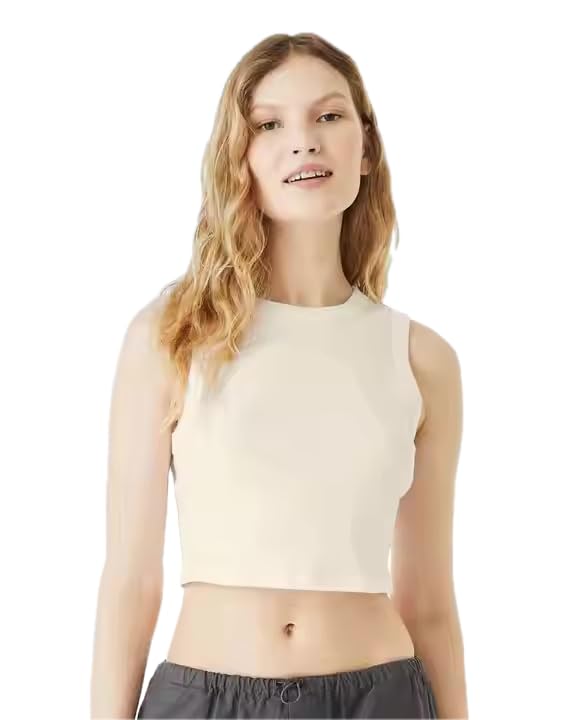 Sleeveless Crop Top | Round Neck | Cream White | Trendy Summer Wear | Soft & Comfortable | Casual & Party Outfit