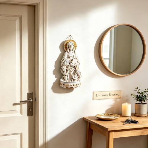 Image of KOMI Jesus Christ Resin Holy Water Font for Home Altar Wall Hanging Decor Catholic Gifts