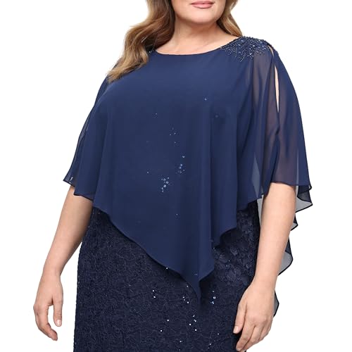 Image of S.L. Fashions Women's Short Sequin Lace Beaded Capelet Overlay Dress
