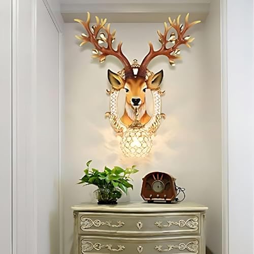 Image of Jupiter Decor HUB Resin Deer Head Mounted Antique Decorative Wall Scone Light Lamp for Living Room,Bedroom and Office Wall Decoration|LED Night Lamp |Wall Mounted Home Decor Item with Light