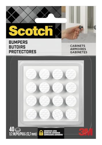 Image of Scotch White Adhesive Bumper Pads 40 PCS, Self-Stick Rubber Pads 3 /8 inch Round, Cabinet Door Rubber Bumpers, Designed to Protect Cabinets and Drawers, Sound Dampening, White (BP959-40NA)