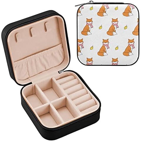 Moyyo Cute Fox PU Leather Travel Jewelry Box Organizer Protable Small Travel Jewelry Case Jewelry Boxes Earring Ring Necklace Jewelry Organizer Storage Holder for Women Girls Cover