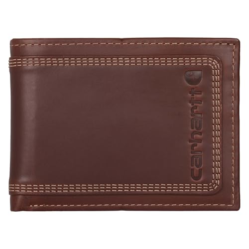Image of Carhartt Men's Leather Triple Stitch Wallet, Durable Full-Grain Leather Bifold, Trifold & Rodeo Styles, Gifts for Men