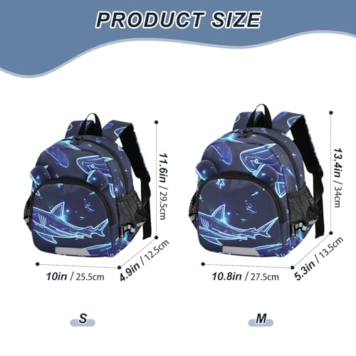 Kid's Backpack for Boys & Girls Toddler Bag Blue Fluorescent Shark Pattern Backpack with Safety Leash2