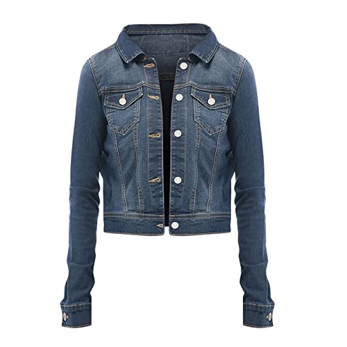 Veste en Jean pour Femme Slim Fit Vintage à Manches Longues en Jean Veste en Jean Manteau avec Bouton Veste en Denim Cardigan Cover