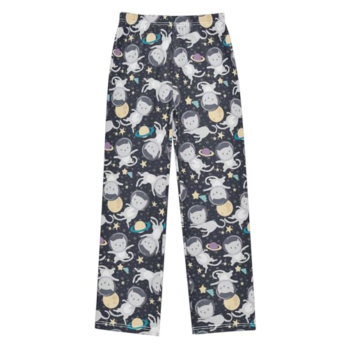 ZZXXB Astronaut Space Cat Boys Long Pants Soft Trousers Elastic Waist Kids Lounge Bottoms with Pockets S-XL