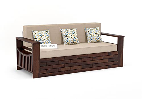 Image of Douceur Furnitures Solid Sheesham Wood 3 Seater Sofas | Three Seater Sofa Bed for Living Room, Hotels, Restaurant, Apartment | Wooden Sofa Bed