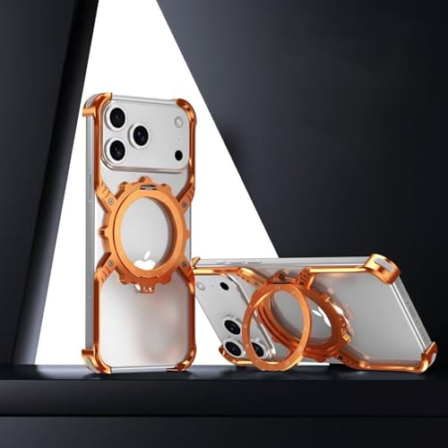 Coque iPhone 17 Pro orange avec anneau magnétique et béquille métal