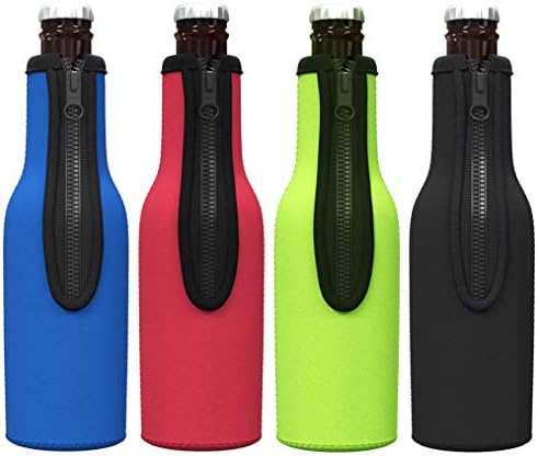 TahoeBay Beer Bottle Insulator Sleeves (Multicolor) Neoprene Coolers with Zipper for 12oz Longneck Bottles (Multicolor (4-Pack))