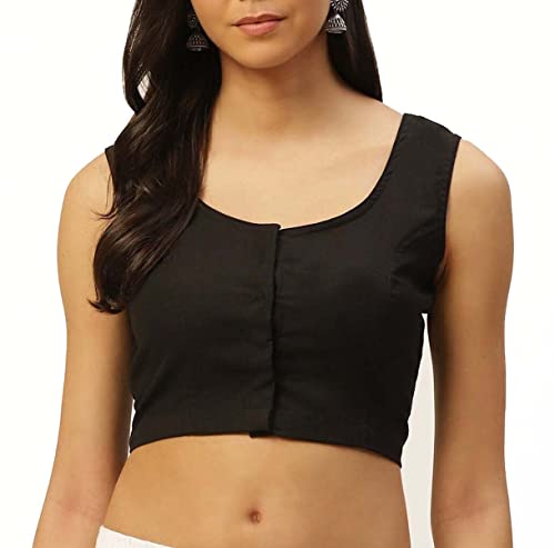 Cotton Sleeveless Blouse Saree Blouse Ready to Wear Indian Women Stitched Sari Blouse Ethnic Tunic Choli Readymade Bollywood Top Color Black (40")