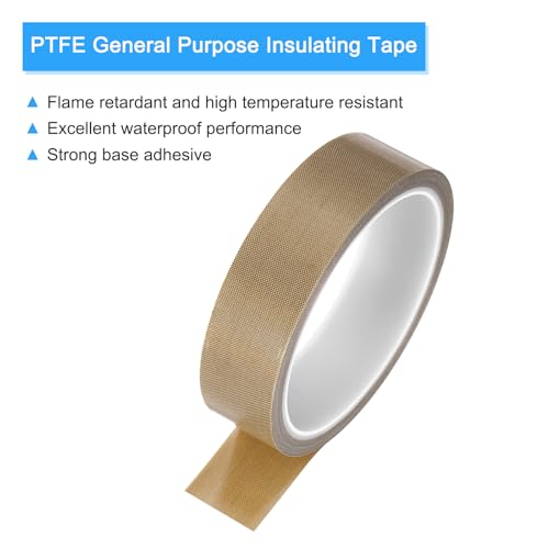 Image of MECCANIXITY 1 Pcs High Temperature Tape 25mm PTFE Coated Fabric Tape Heat Resistant Tape for Vacuum Sealers Adhesive Tape 10m /33ft Brown 0.18mm Thickness