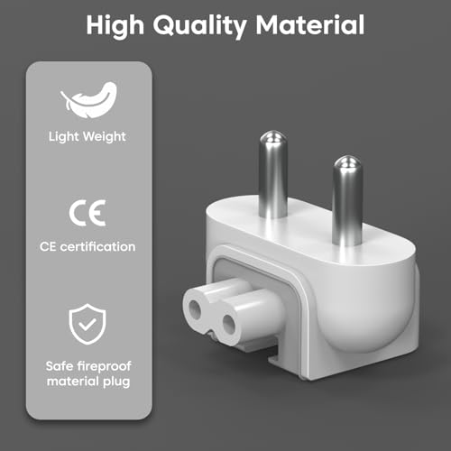 Image of Sounce Indian Style Duck Head Plug Adapter for Apple Power Adapters Compatible with MacBook Pro Air PowerBook iBook iPhone iPad iPod Supports 45W 60W 65W 85W Indian 2 Pin Socket Fit Secure Use (White)