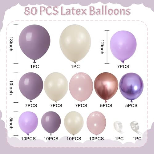 Image of Dusty Purple Balloons Garland Arch Kit, Pink Purple Metallic Rose Gold Balloon, Lilac Retro Pink Sand White Balloon for Boho Baby Shower Bridal Wedding Birthday Mother's day Butterfly Party Decoration