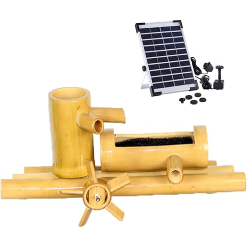 Kit fontana solare in bambù con ruota ad acqua, decorazione per stagno Feng Shui Zen per cortile, prato, vasca per uccelli, acquario – fontana in bambù ecologico