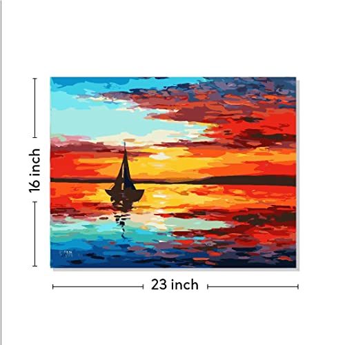 Image of RANGOLI 100% Cotton Stretched Canvas Painting 400 GSM, Framed Boat Scenery Canvas Abstract Wall Art for Living Room, 3D Paintings for Wall Decor (16 x 23 Inch With Frame)