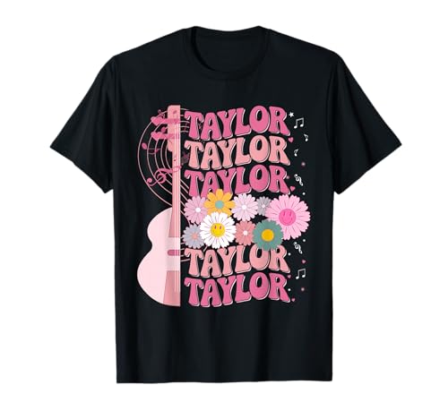 Girl Retro Taylor First Name Personalized Groovy 80's T-Shirt
