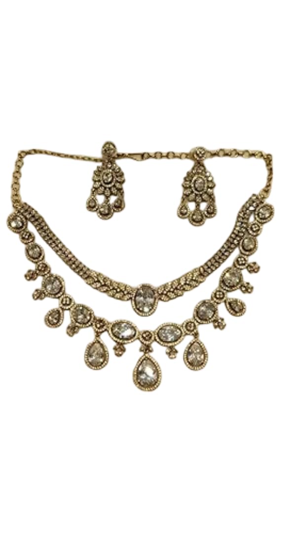 Gold Crystal Necklace and Earrings Set, Statement Jewelry, Teardrop Design, Bridal Wedding