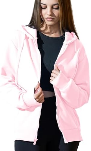 Oversized Zip Up Hoodie for Women, Soft Fleece Cotton Blend, Cozy...