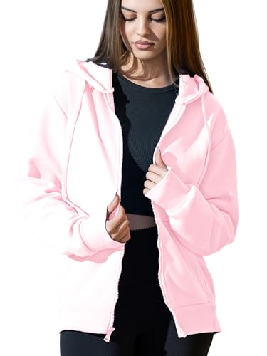 Cloud Essentials Womens 2025 Zip Up Oversized Sweatshirts Y2K Hoodies Casual Long Sleeve Sweatshirts Fall Spring Track Jackets with Pockets (Pink Large)