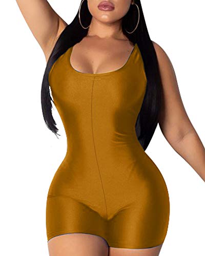 TOB Women's Sexy Bodycon Tank Romper Sleeveless Club Short Jumpsuit Clubwear Gold